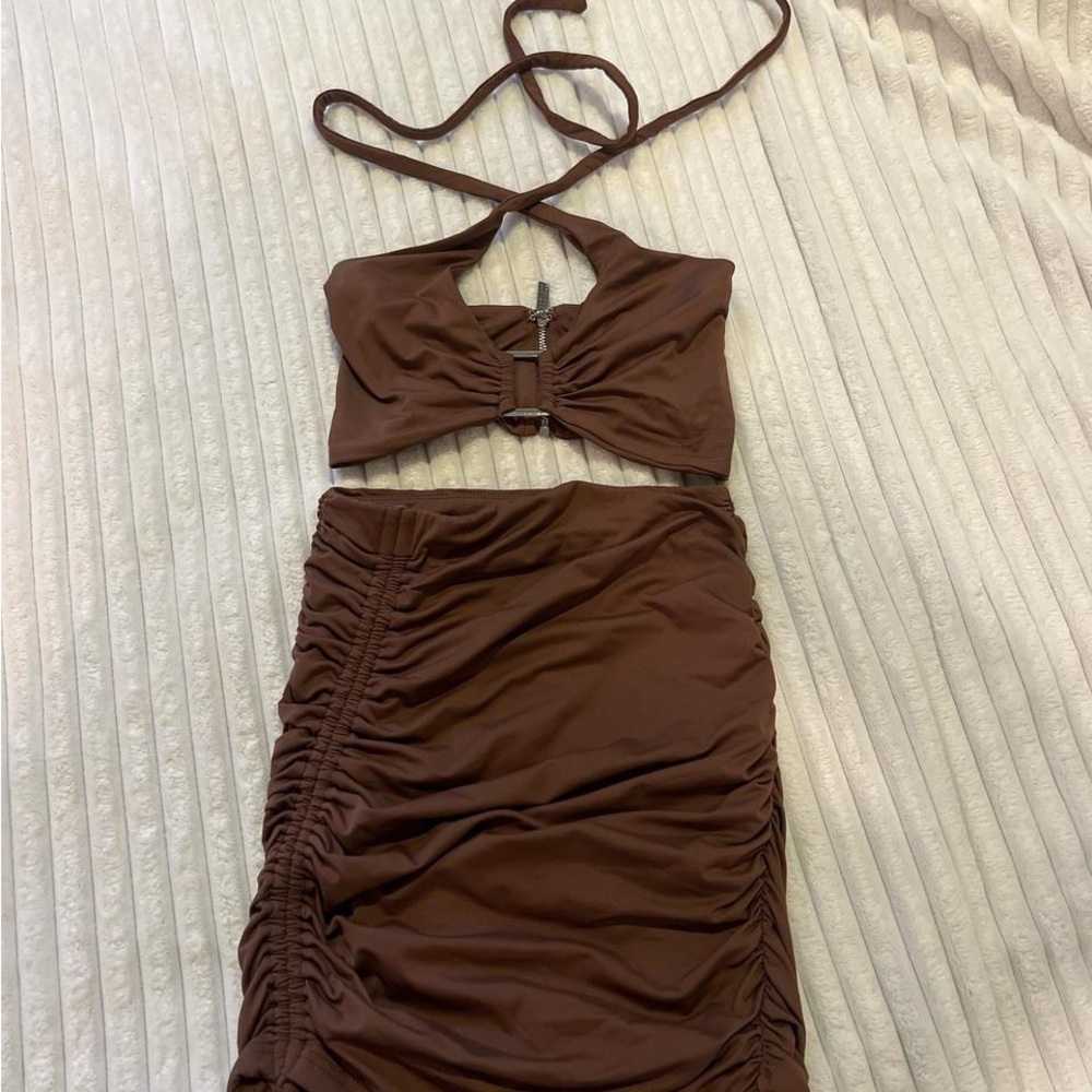Babyboo Brown Ruched Skirt Set